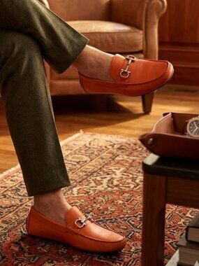 Salvatore Ferragamo Orange Leather Horse Bit Loafers/Drivers size 9.5